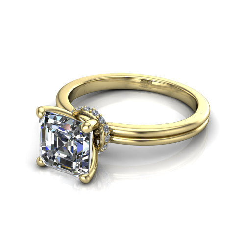 Thea Square Emerald Shape Classic Engagement Ring in 18K Yellow Gold