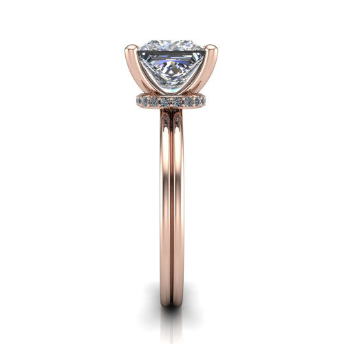 Thea Princess Shape Classic Engagement Ring in 14K Rose Gold