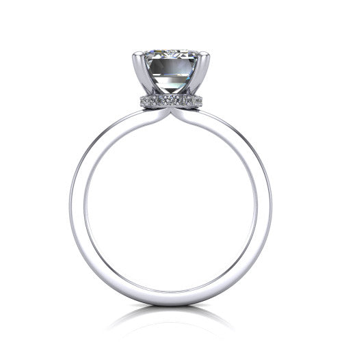 Thea Emerald Shape Classic Engagement Ring in 18K White Gold