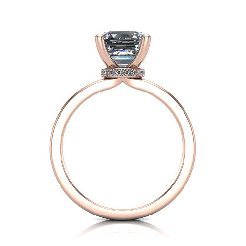 Thea Square Emerald Shape Classic Engagement Ring in 14K Rose Gold