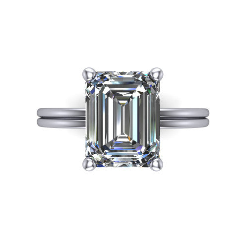 Thea Emerald Shape Classic Engagement Ring in 18K White Gold