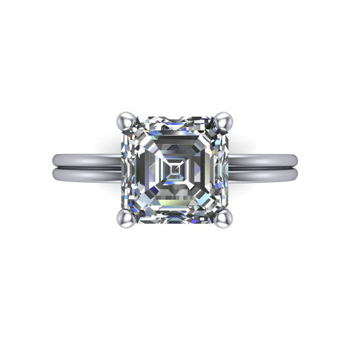 Thea Square Emerald Shape Classic Engagement Ring in 14K White Gold