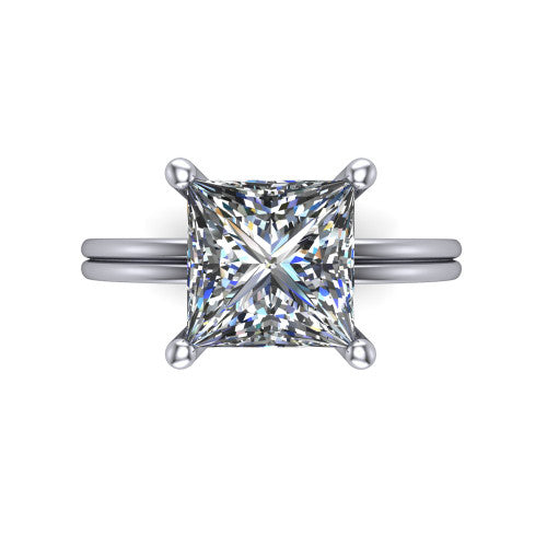 Thea Princess Shape Classic Engagement Ring in 18K White Gold