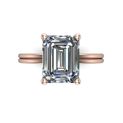 Thea Emerald Shape Classic Engagement Ring in 14K Rose Gold