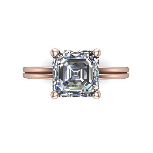 Thea Square Emerald Shape Classic Engagement Ring in 14K Rose Gold