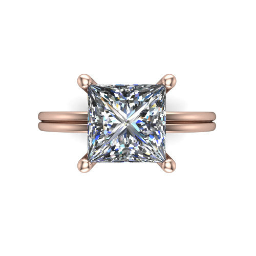 Thea Princess Shape Classic Engagement Ring in 18K Rose Gold