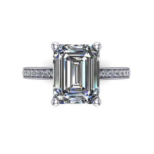 Renata emerald hidden halo engagement ring in Platinum, top-down view showing the emerald center diamond in a clean 4-prong setting