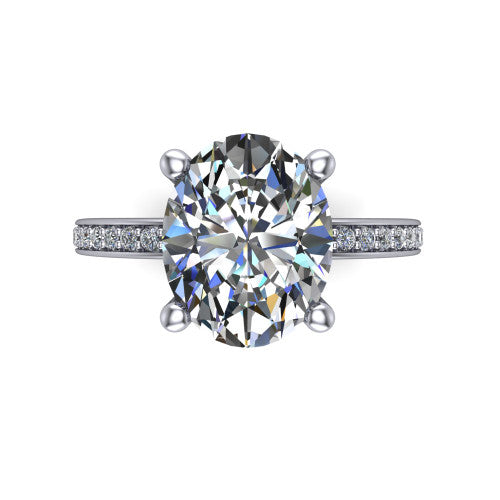 Renata oval hidden halo engagement ring in 14K White Gold, top-down view showing the oval center diamond in a clean 4-prong setting