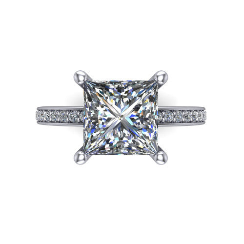 Renata princess hidden halo engagement ring in 14K White Gold, top-down view showing the princess center diamond in a clean 4-prong setting