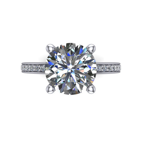 Renata round hidden halo engagement ring in 14K White Gold, top-down view showing the round center diamond in a clean 4-prong setting