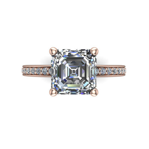 Renata square emerald hidden halo engagement ring in 18K Rose Gold, top-down view showing the square emerald center diamond in a clean 4-prong setting
