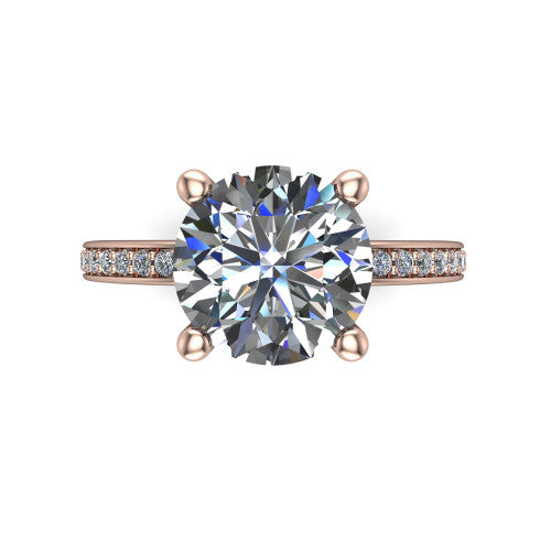 Renata round hidden halo engagement ring in 14K Rose Gold, top-down view showing the round center diamond in a clean 4-prong setting