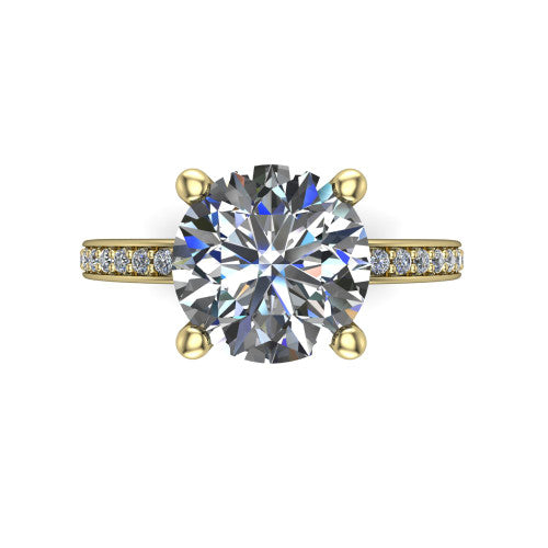 Renata round hidden halo engagement ring in 14K Yellow Gold, top-down view showing the round center diamond in a clean 4-prong setting