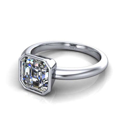 Vesper Square Emerald Shape Classic Engagement Ring in Platinum