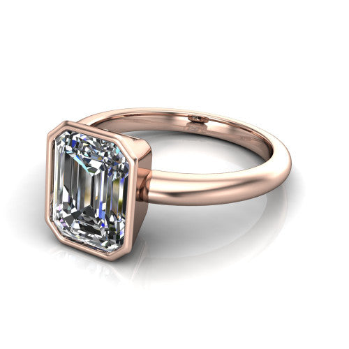 Vesper Emerald Shape Classic Engagement Ring in 14K Rose Gold