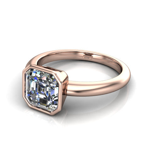 Vesper Square Emerald Shape Classic Engagement Ring in 14K Rose Gold