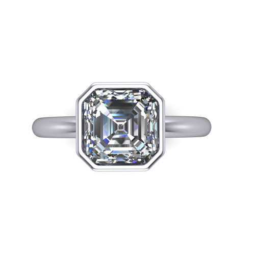 Vesper Square Emerald Shape Classic Engagement Ring in 18K White Gold
