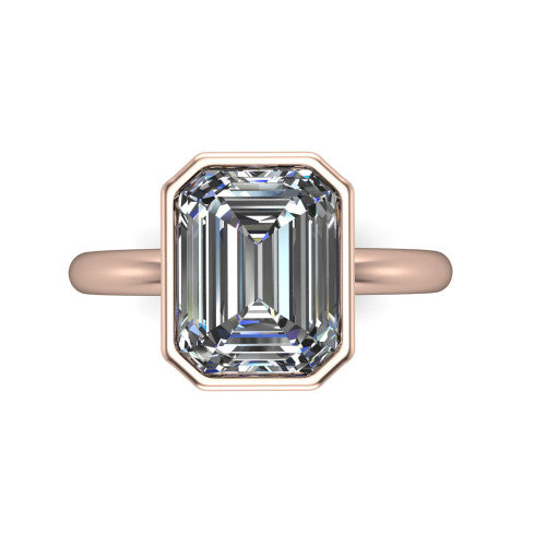 Vesper Emerald Shape Classic Engagement Ring in 18K Rose Gold