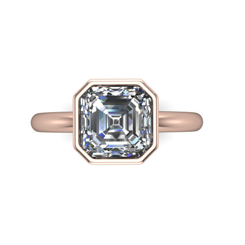 Vesper Square Emerald Shape Classic Engagement Ring in 18K Rose Gold