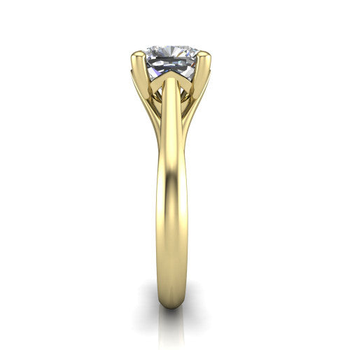 Francesca cushion-cut solitaire engagement ring in 14K Yellow Gold, side profile showing the split shank and openwork gallery