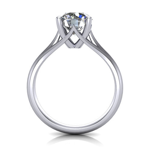 Francesca round solitaire engagement ring in 18K White Gold, through-finger front profile showing the trellis diamond-shaped gallery