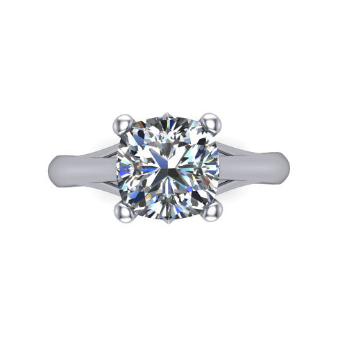 Francesca cushion-cut solitaire engagement ring in Platinum, top-down view showing the cushion-cut center diamond and the split shank