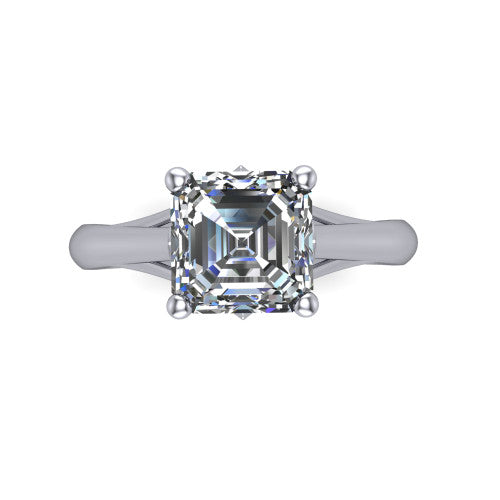 Francesca square emerald-cut solitaire engagement ring in 14K White Gold, top-down view showing the square emerald-cut center diamond and the split shank
