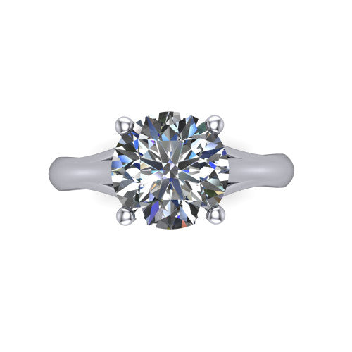 Francesca round solitaire engagement ring in 18K White Gold, top-down view showing the round center diamond and the split shank