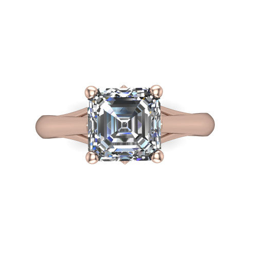 Francesca square emerald-cut solitaire engagement ring in 18K Rose Gold, top-down view showing the square emerald-cut center diamond and the split shank