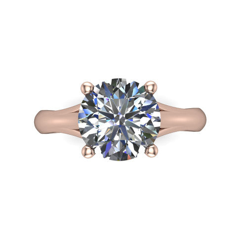 Francesca round solitaire engagement ring in 18K Rose Gold, top-down view showing the round center diamond and the split shank