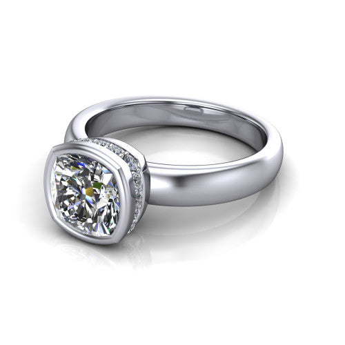 Willa Cushion Shape Hidden Halo Engagement Ring in 14K White Gold