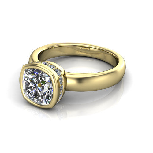 Willa Cushion Shape Hidden Halo Engagement Ring in 14K Yellow Gold