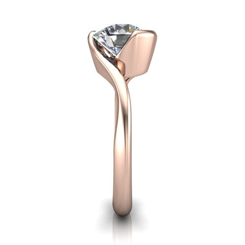 Ophelia round bypass engagement ring in 14K Rose Gold, side profile showing the swirling bypass band
