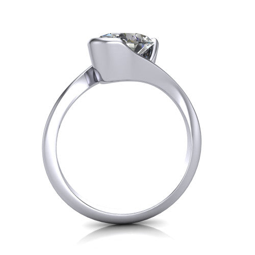 Ophelia oval bypass engagement ring in 18K White Gold, through-finger front profile showing the open bypass setting