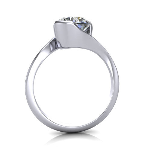 Ophelia round bypass engagement ring in 14K White Gold, through-finger front profile showing the open bypass setting