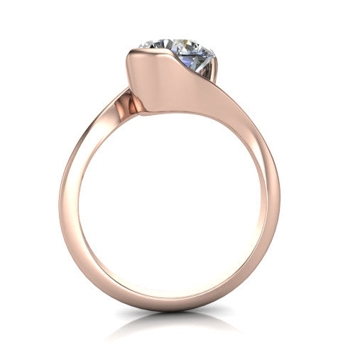 Ophelia round bypass engagement ring in 14K Rose Gold, through-finger front profile showing the open bypass setting