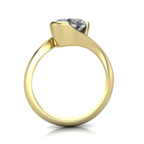 Ophelia oval bypass engagement ring in 14K Yellow Gold, through-finger front profile showing the open bypass setting