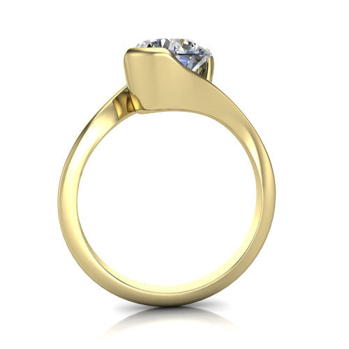 Ophelia round bypass engagement ring in 18K Yellow Gold, through-finger front profile showing the open bypass setting