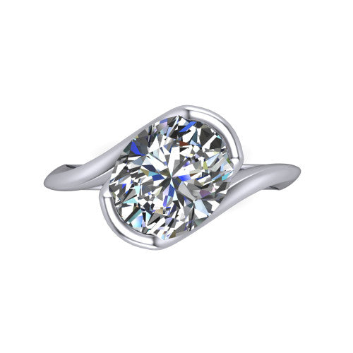 Ophelia oval bypass engagement ring in Platinum, top-down view showing the oval center diamond cradled by the crossover bypass band