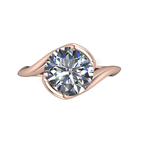 Ophelia round bypass engagement ring in 18K Rose Gold, top-down view showing the round center diamond cradled by the crossover bypass band
