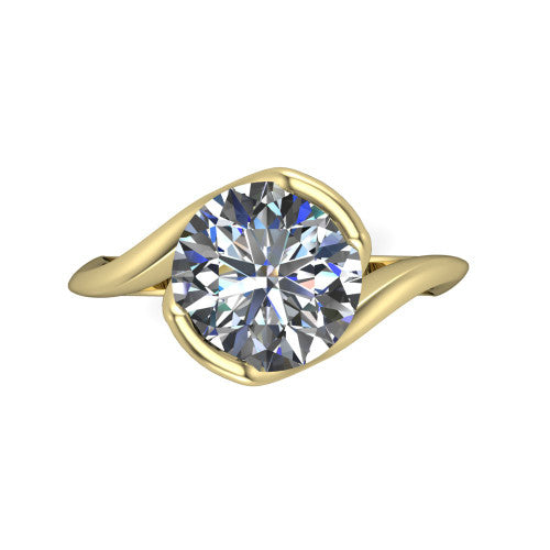Ophelia round bypass engagement ring in 18K Yellow Gold, top-down view showing the round center diamond cradled by the crossover bypass band