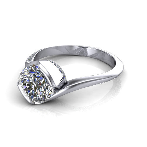 Bianca Cushion Shape Classic Engagement Ring in 18K White Gold