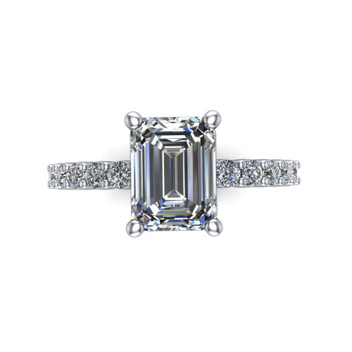 Fernanda emerald solitaire engagement ring in 14K White Gold, top-down view showing the emerald center diamond and pave band