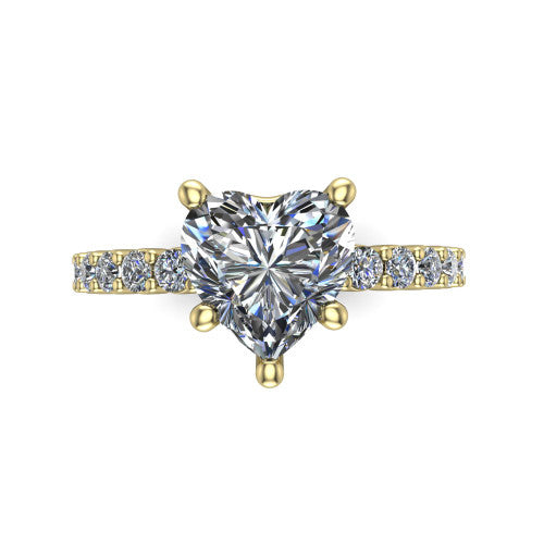 Fernanda heart solitaire engagement ring in 18K Yellow Gold, top-down view showing the heart center diamond and pave band