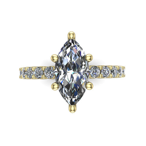 Fernanda marquise solitaire engagement ring in 18K Yellow Gold, top-down view showing the marquise center diamond and pave band