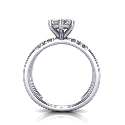 Raven marquise solitaire engagement ring in 14K White Gold, through-finger front profile showing the open split shank