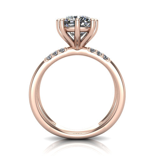 Raven cushion solitaire engagement ring in 14K Rose Gold, through-finger front profile showing the open split shank