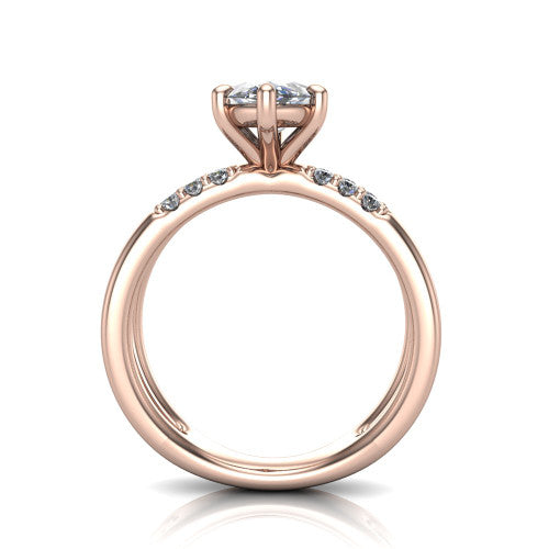 Raven marquise solitaire engagement ring in 14K Rose Gold, through-finger front profile showing the open split shank