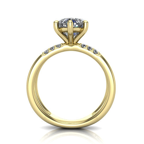 Raven heart solitaire engagement ring in 14K Yellow Gold, through-finger front profile showing the open split shank