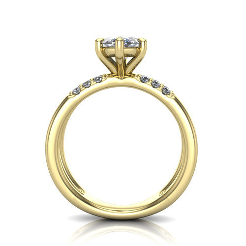 Raven marquise solitaire engagement ring in 18K Yellow Gold, through-finger front profile showing the open split shank
